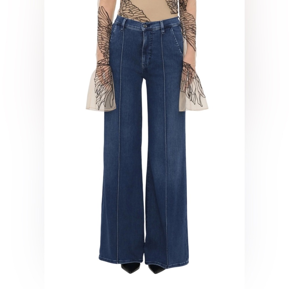 FRAME Mid-rise Wide Leg Pintuck Jeans in Highway -Sz 24
